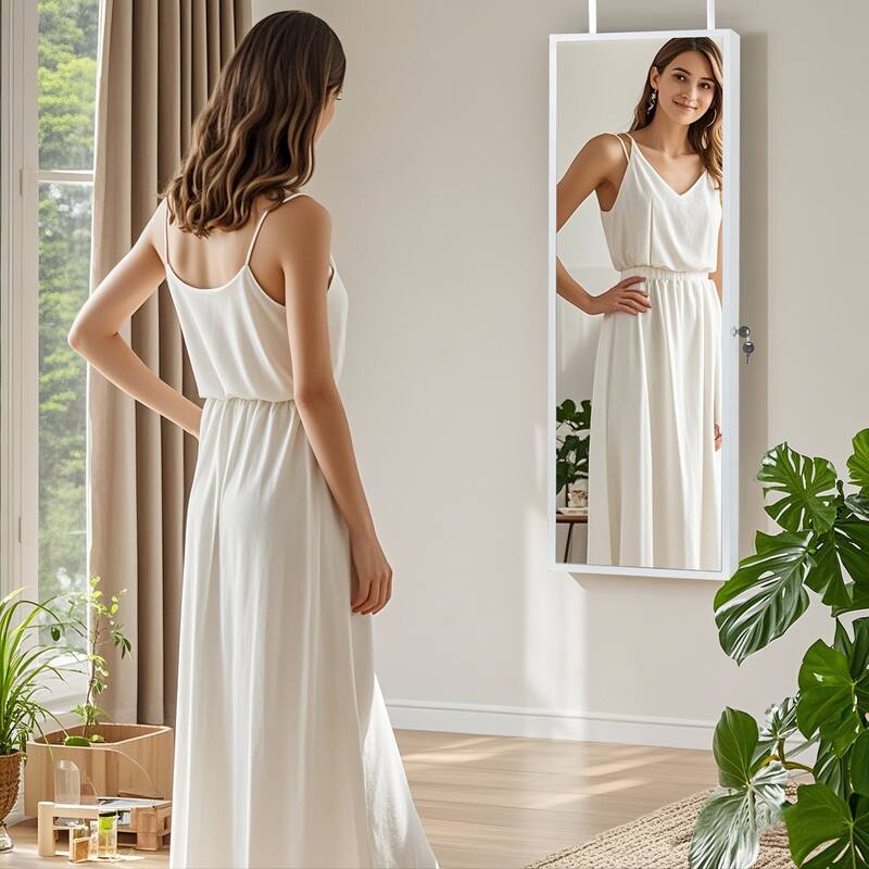 Javlergo Hanging Mirrored Jewelry Cabinet Wall/Door Mounted Lockable Armoire Organizer