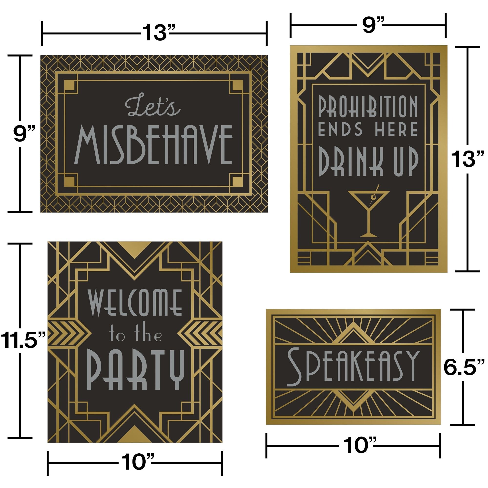 Shop Club Pack Of 24 Black And Gold Roaring 20s Wall Signs Kit 13