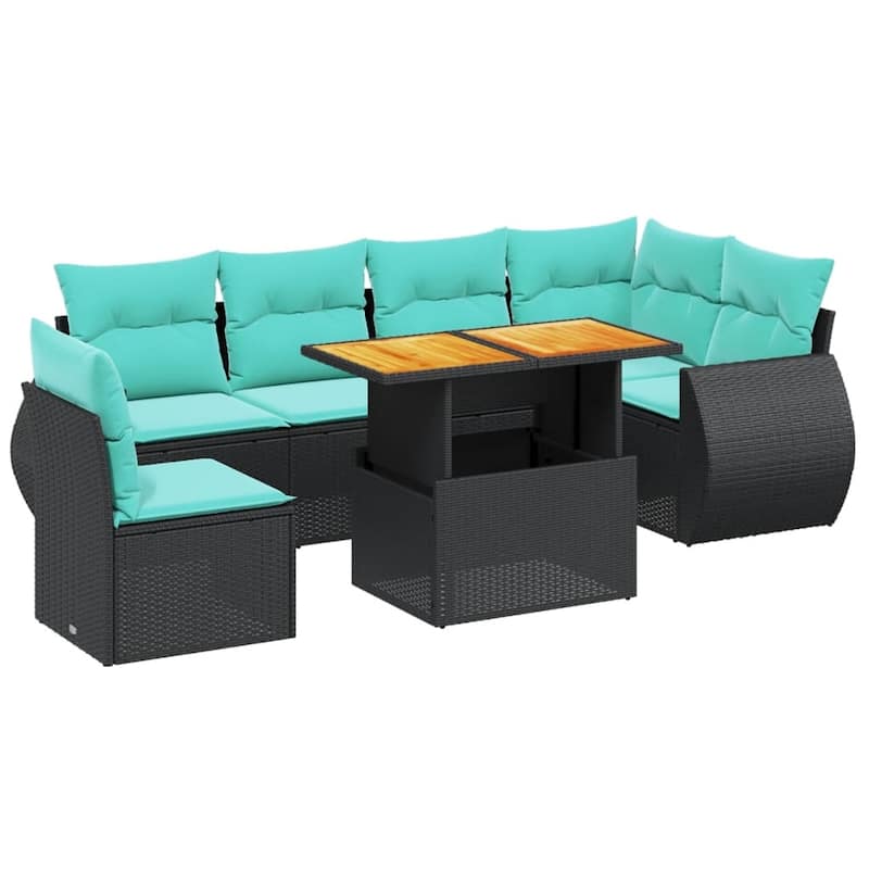vidaXL Patio Sofa Set with Cushions Outdoor Furniture 7 Piece Poly Rattan - 24.4 x 24.4 x 27.2