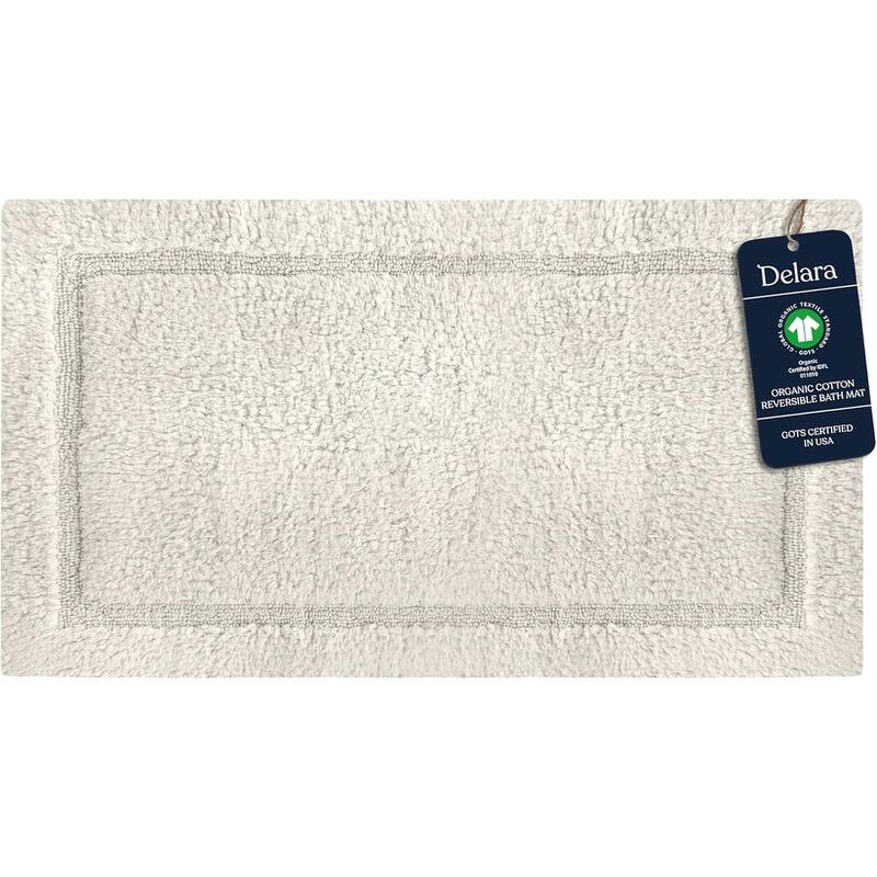 Delara Organic Cotton Reversible Bath Mat, 3000 GSM, GOTS Certified, Ultra-Thick & Super Absorbent, Quick-Drying Bathroom Rug - 24"X44" - Ivory