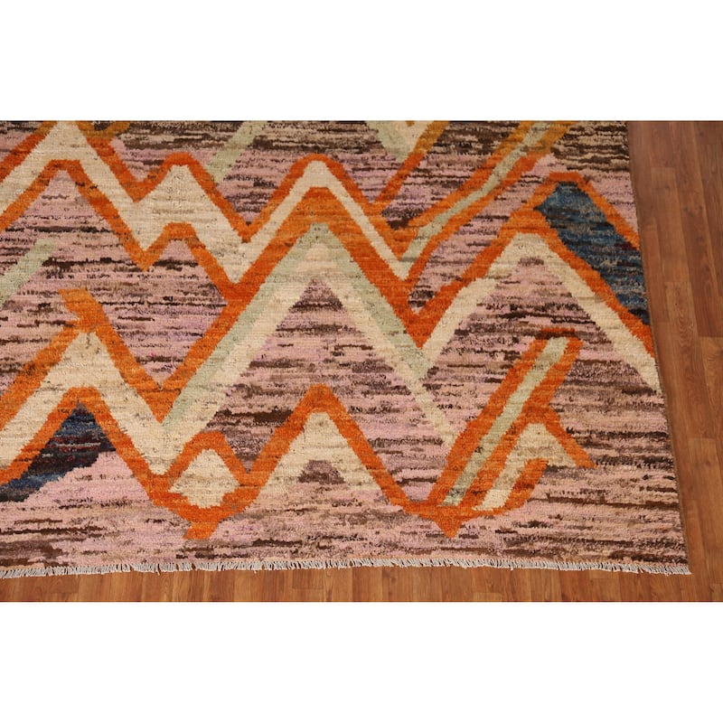 Modern Moroccan Rug Handmade Tribal Multi-Color Wool Carpet - 9'2" x 11'7"