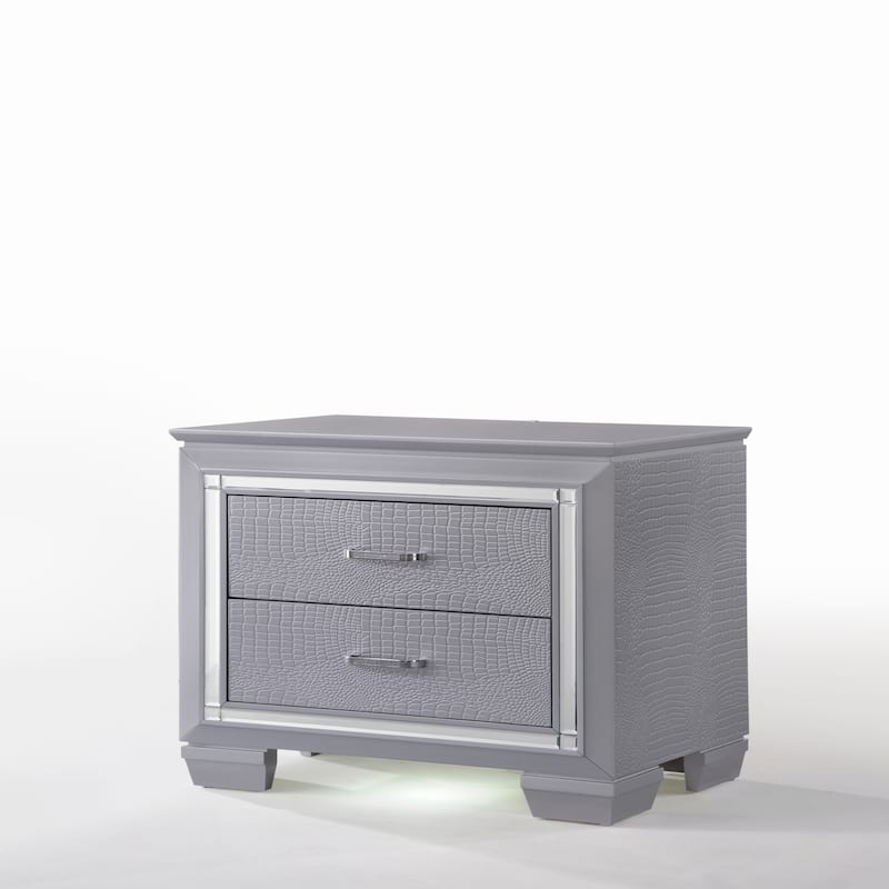 1pc Modern Two Drawer LED Lights Beveled Mirror Accents Chrome Finish