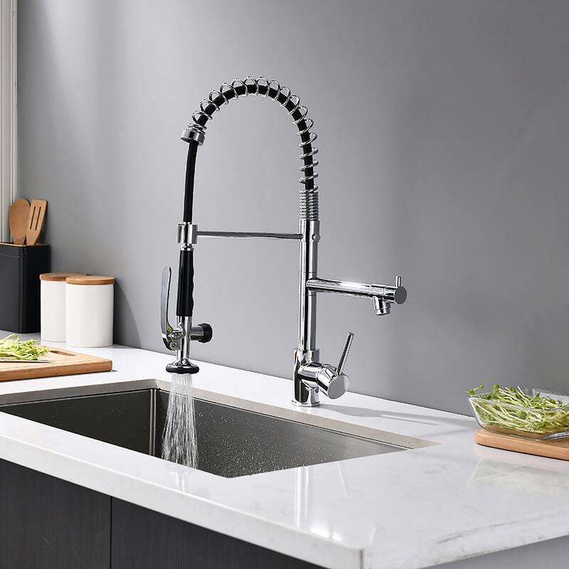 Single Handle Double-Spout High Arc Pull Down Kitchen Sink Faucet