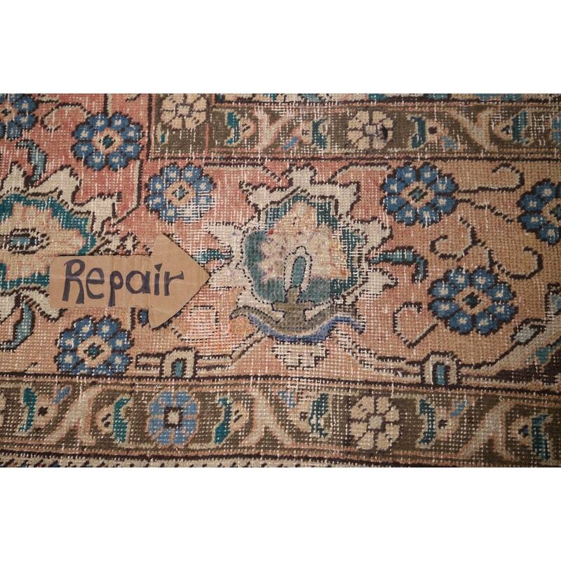 Distressed Tabriz Vintage Persian Rug Dining Room Handmade Wool Carpet - 9'3" x 12'9"