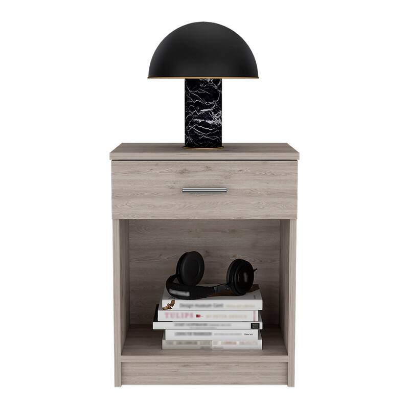 Light Gray Nightstand with Single Drawer and Lower Shelf