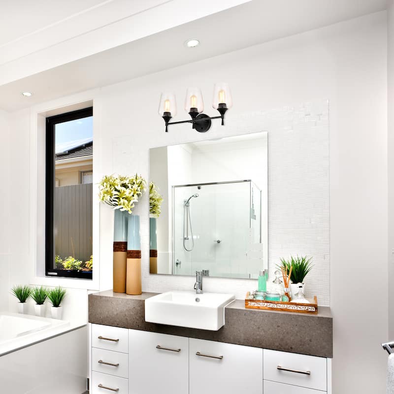 Matte Black 3-Light Modern Vanity Light with Clear Glass Shades
