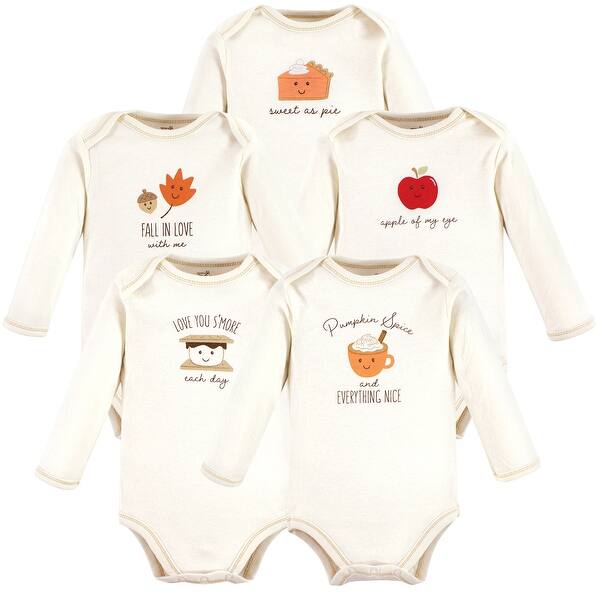 slide 1 of 1, Touched by Nature Organic Cotton Long-Sleeve Bodysuits, Fall Food 0-3 Months - Fall Food