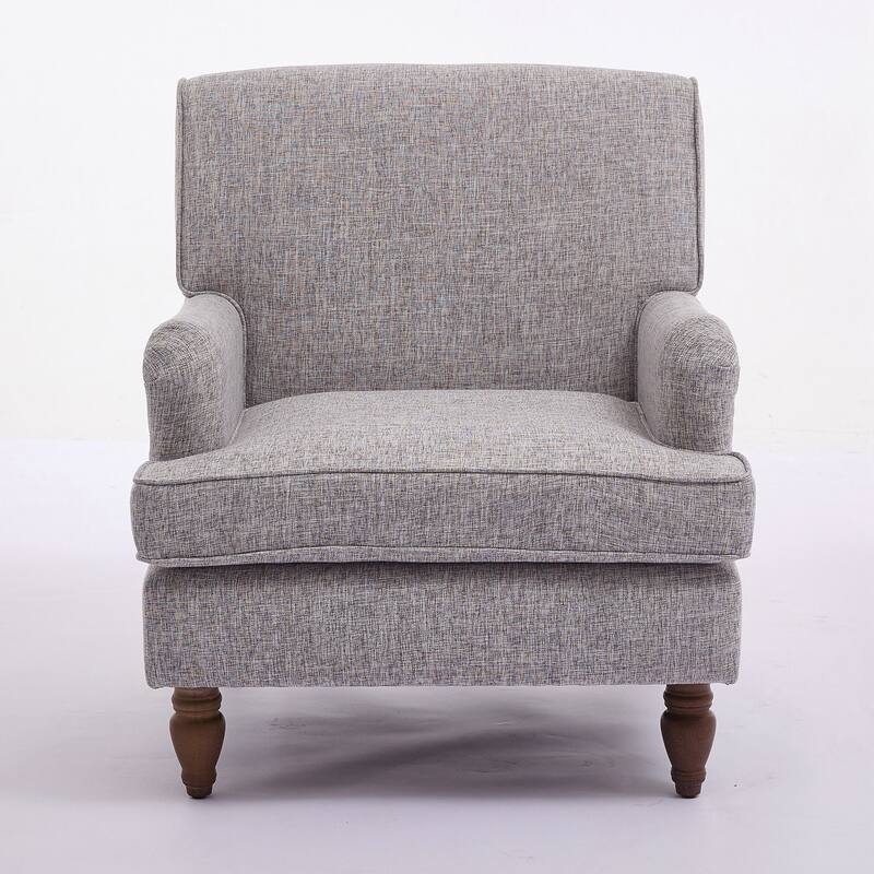 Upholstered Linen Fabric Armchair with Antique Solid Wood Legs, Accent Chair Single Sofa Chair for Living Room, Bedroom