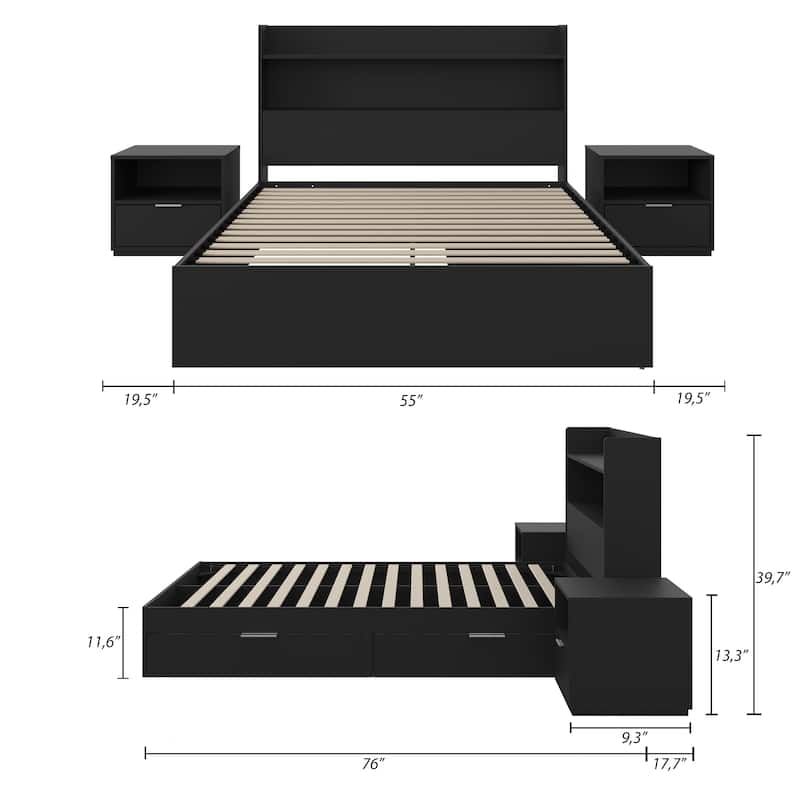 Hunter Platform Bed With Headboard And 2 Nightstands