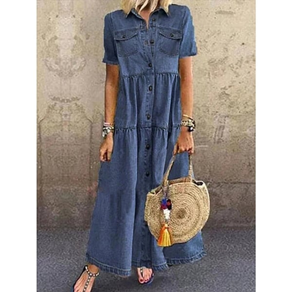 denim maxi shirt dress