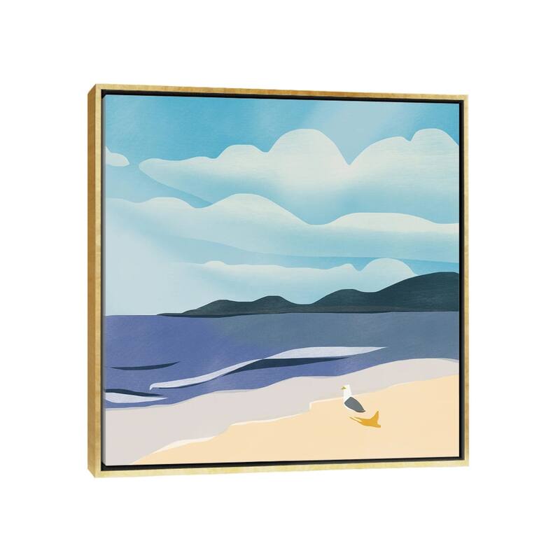 iCanvas "Seagull Sun Bathing" by Little Dean Framed - Gold - 18x18
