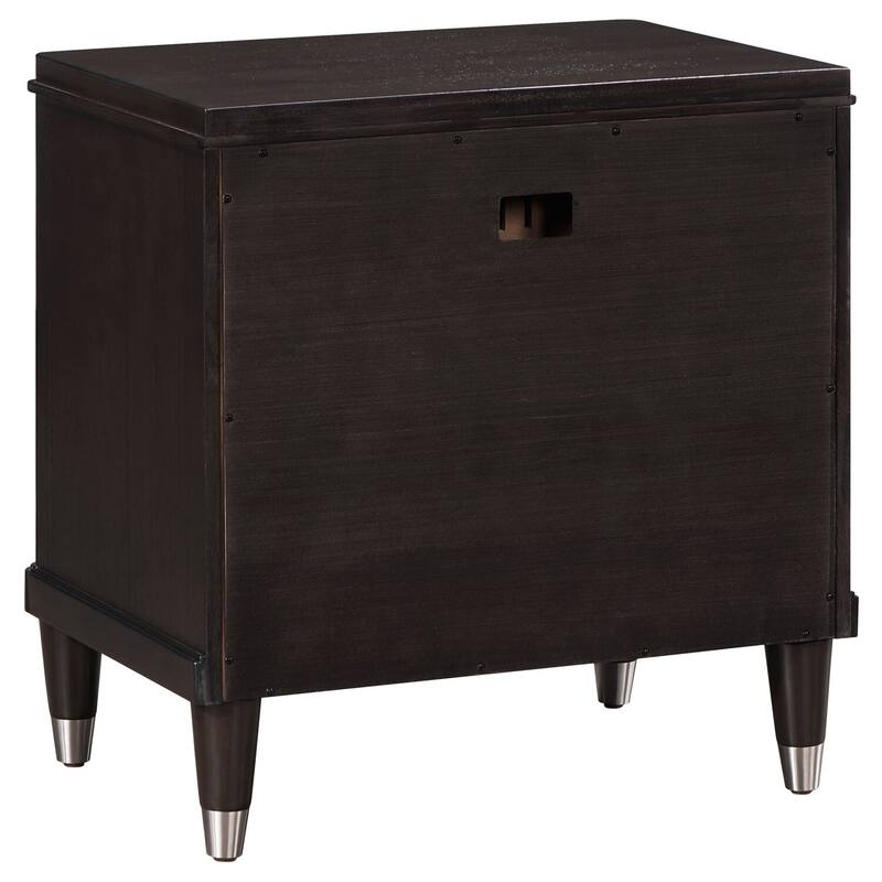 Brown Modern 2-Drawer Nightstand with Felt Lined Top Drawer, Cedar Bottom Drawer and Metallic Finish Caps