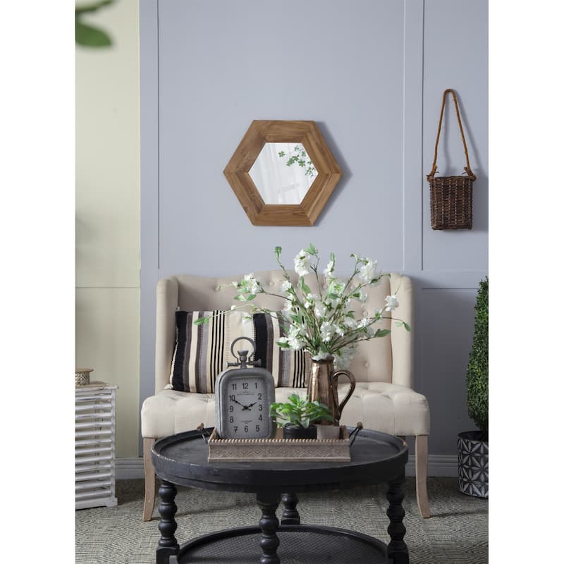 Hexagon Mirror with Natural Wood Frame