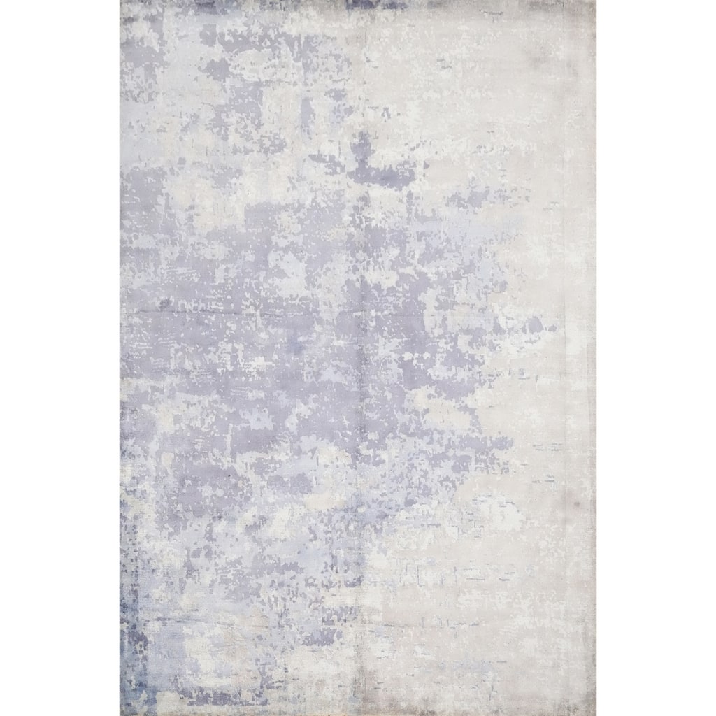 Hand Knotted Oriental Viscose Silk Carpet Modern Pictorial Purples Abstract Area Rug - 7' 10'' X 5' 9''