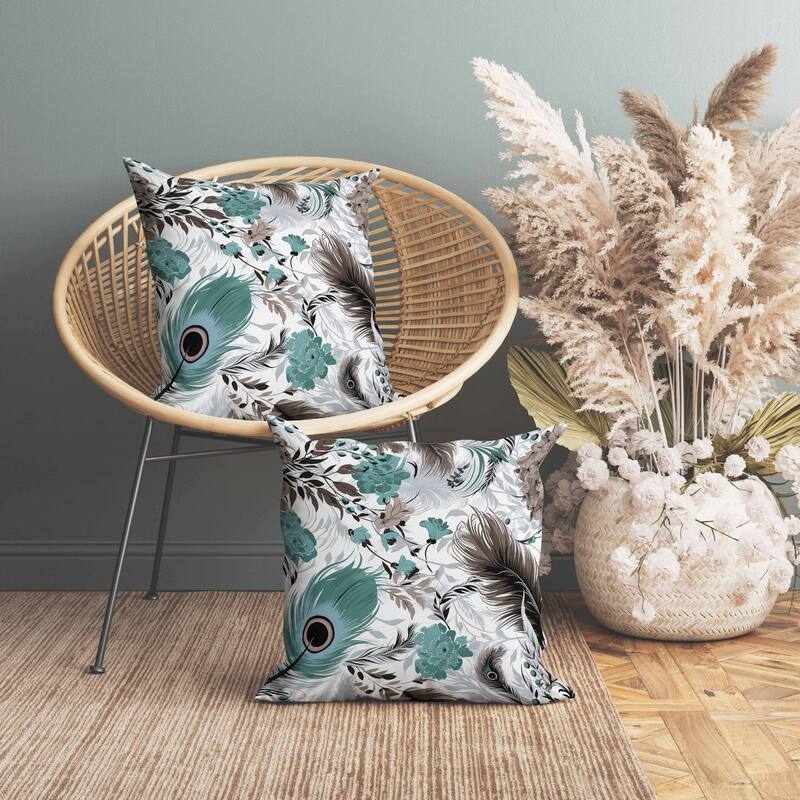 Feathered Opus Indoor/Outdoor Reversible Throw Pillow Green and Brown
