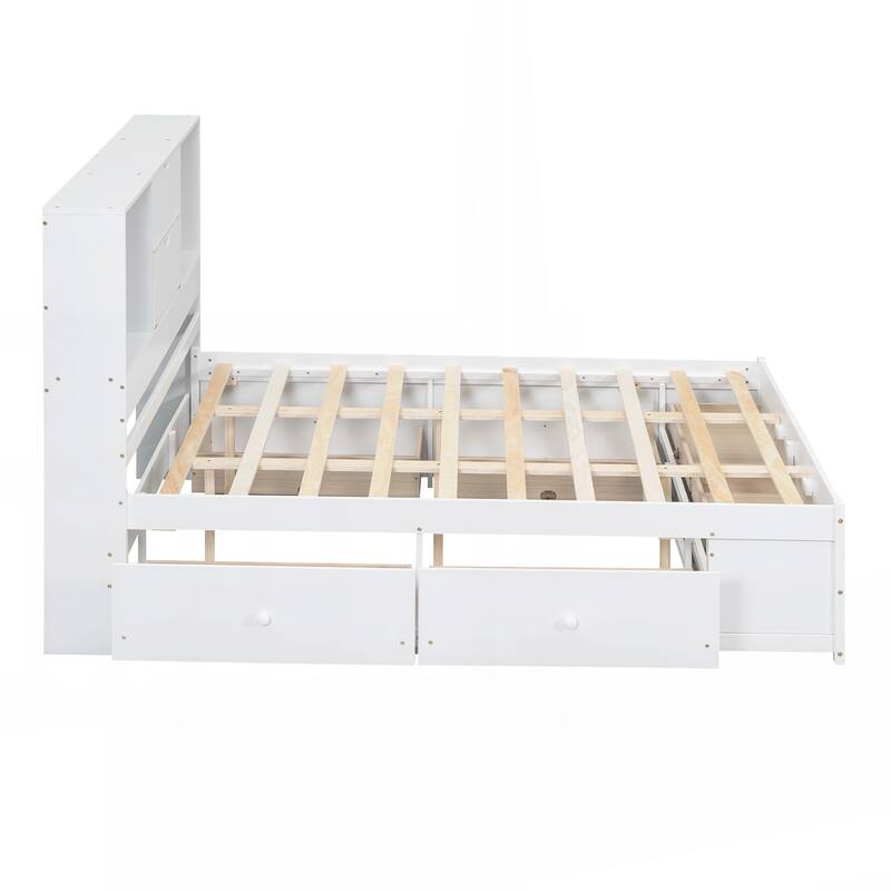 Queen Size Platform Bed with Storage Headboard and 8 Drawers
