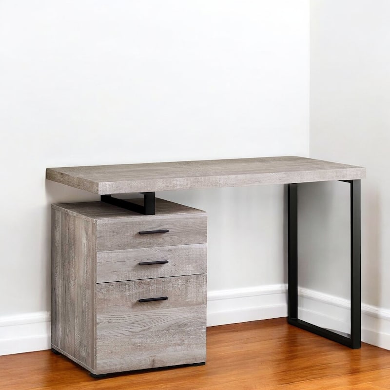 Wood Computer Desk with Drawers and Metal Pedestal Base