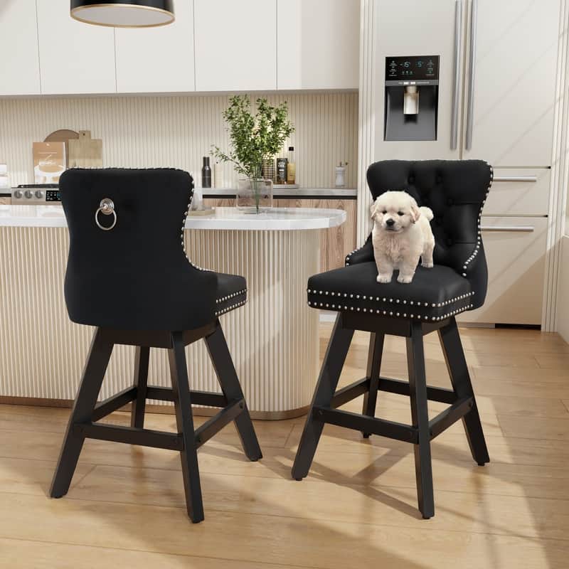 Swivel Velvet Leisure Style Bar stools Set of 8 - Black Velvet Set Of 2