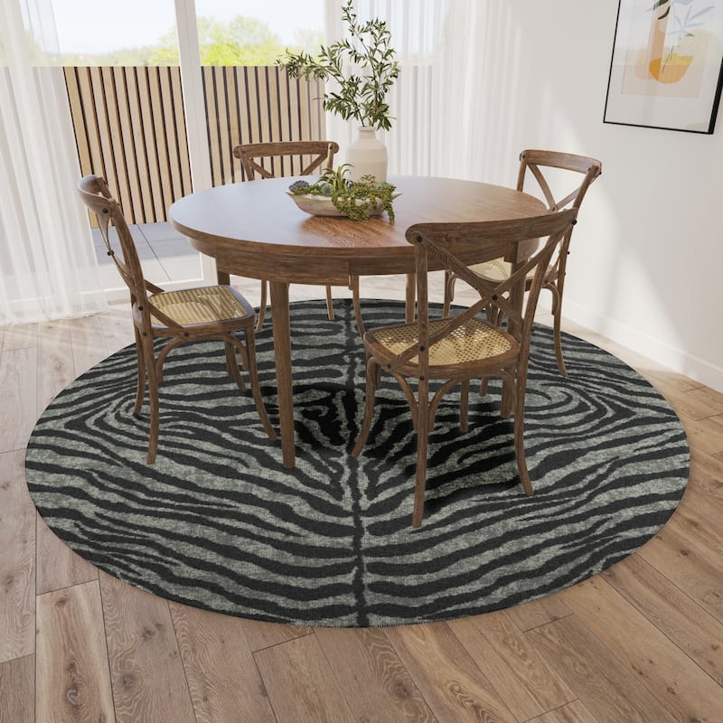 Addison Indoor/ Outdoor Safari Zebra Animal Print Washable Area Rug - 8' x 8' - Shadow