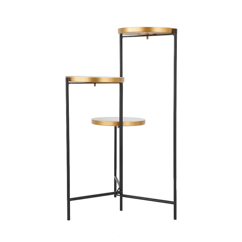 White, Orange or Blue Metal Foldable 3 Tier Plantstand with Enameled Interior - 22 x 18 x 32