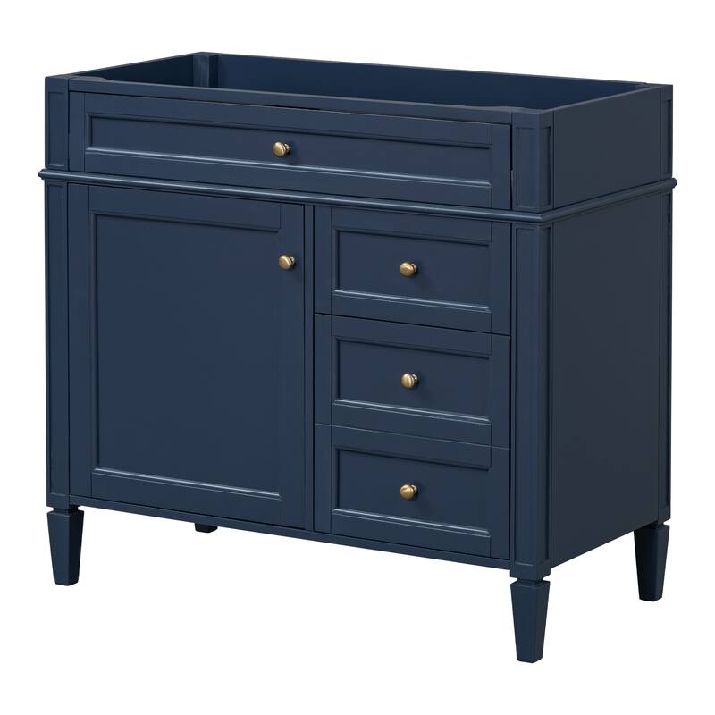 GDFStudio - Bervine Modern Freestanding Bathroom Vanity with 2 Storage Drawers and Tip-Out Compartment (NOT INCLUDE BASIN SINK) - Blue