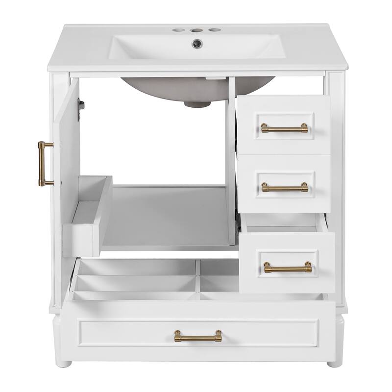30" Bathroom Vanity with Ceramic Sink Combo, Soft-Close Door Bathroom Storage Cabinet with 3 Drawers