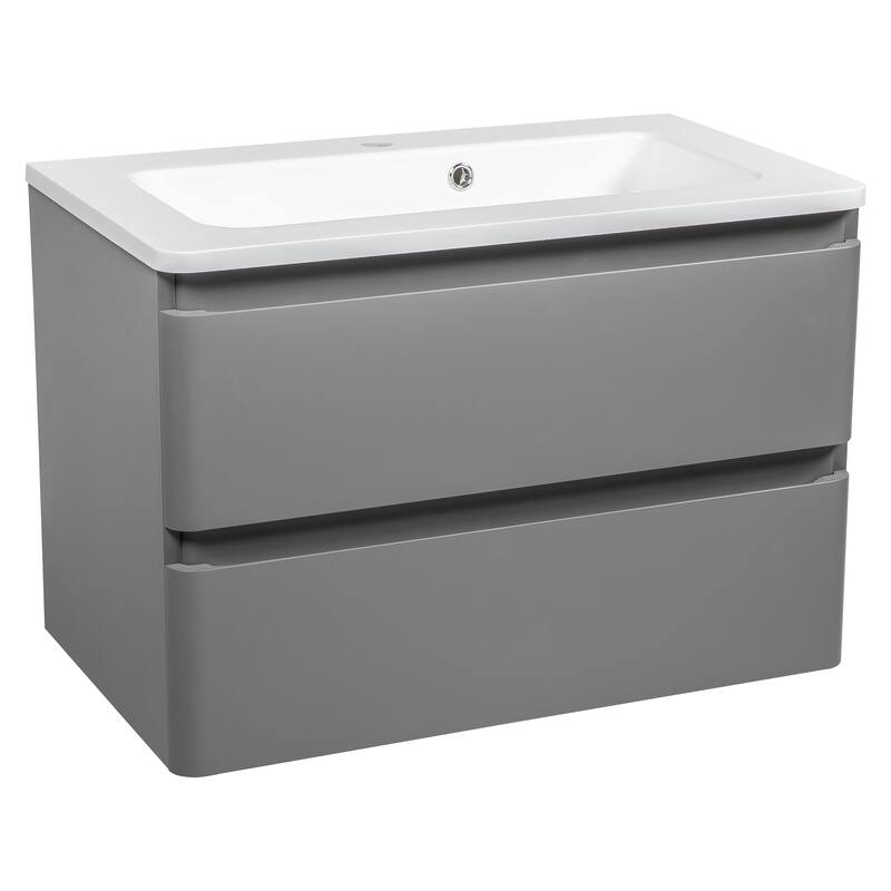 Modern Wall-Mounted Bathroom Vanity with Washbasin | Comfort Collection mirror Omega R-line 24" included - Grey Mate - Matte - 28"