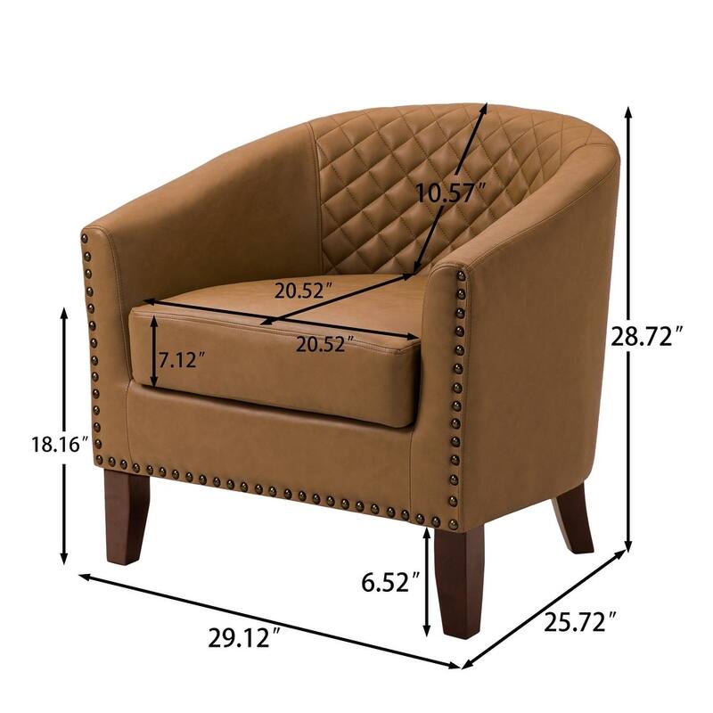 UIXE Mid-Century Leather Barrel Accent Chair With Nailheads Trim - 29" W