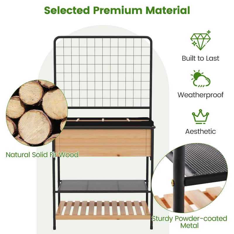 Costway 59" Raised Wooden Garden Bed with Metal Trellis Open Storage - See Details