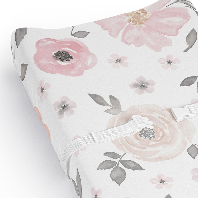 Sweet Jojo Designs Blush Pink Grey Boho Floral Girl Changing Pad Cover Sheet Bohemian Farmhouse Shabby Chic Rose Watercolor Rose