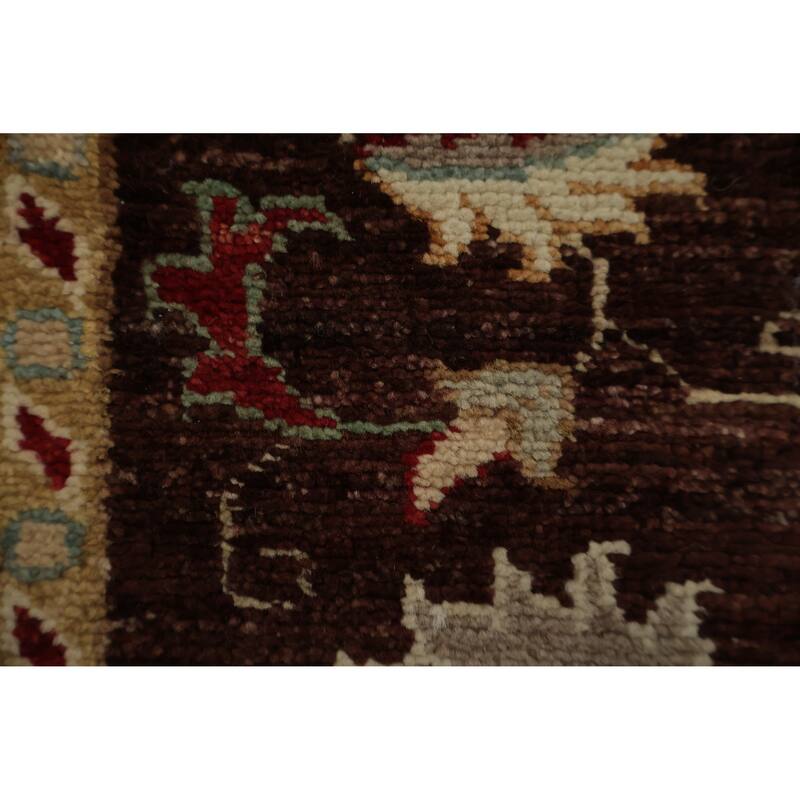 Hand Knotted Oriental 100% Wool Carpet Traditional Floral Brown Peshawar Runner Rug - 18' 0'' X 2' 10''