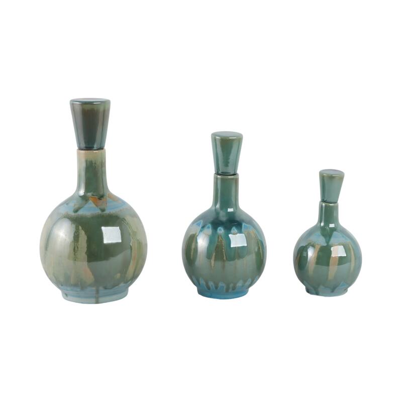 Glazed Ceramic Flower Vases - Set of 3, 14", 12", 9"