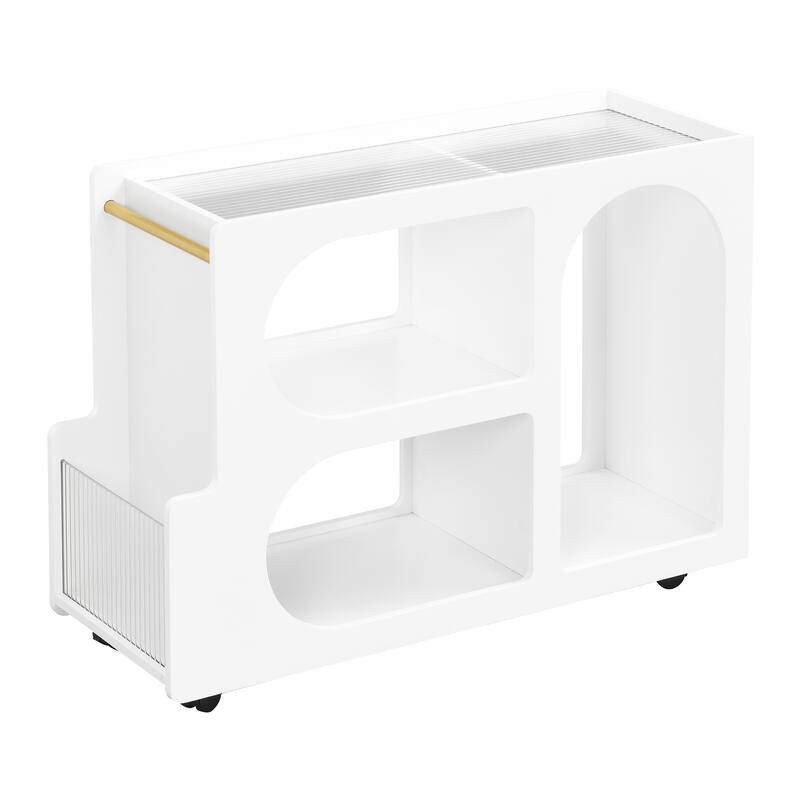 End Table with Storage, Side Table with Lockable Wheels/Golden Round Rod