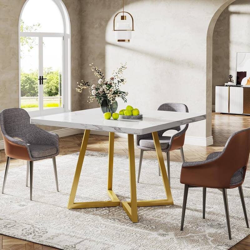Small Dining Table for 4, 31.5 Inches Industrial Dinner Table with Metal Base