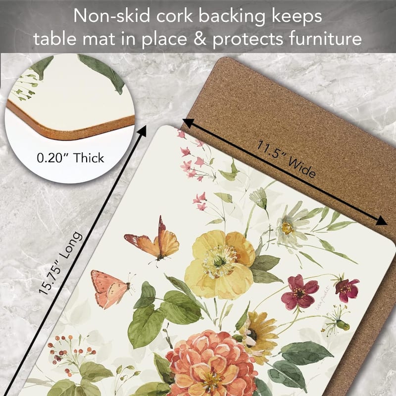 Blessed by Nature Premium Decorative Hardboard Cork Back Tabletop Placemats 4 Pack Manufactured in The USA Heat Tolerant