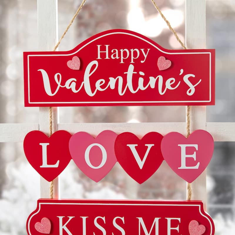 Glitzhome 13.50"H Valentine's Wooden LOVE Word Sign Door Hanger
