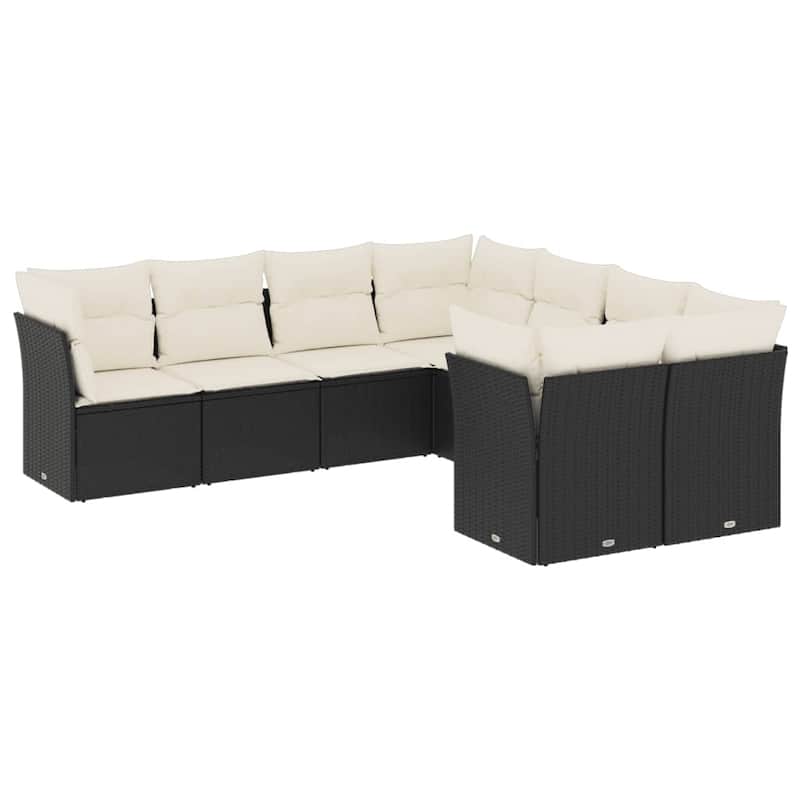 vidaXL Patio Sofa Set with Cushions Outdoor Furniture 8 Piece Poly Rattan - 24.4 x 24.4 x 27.2