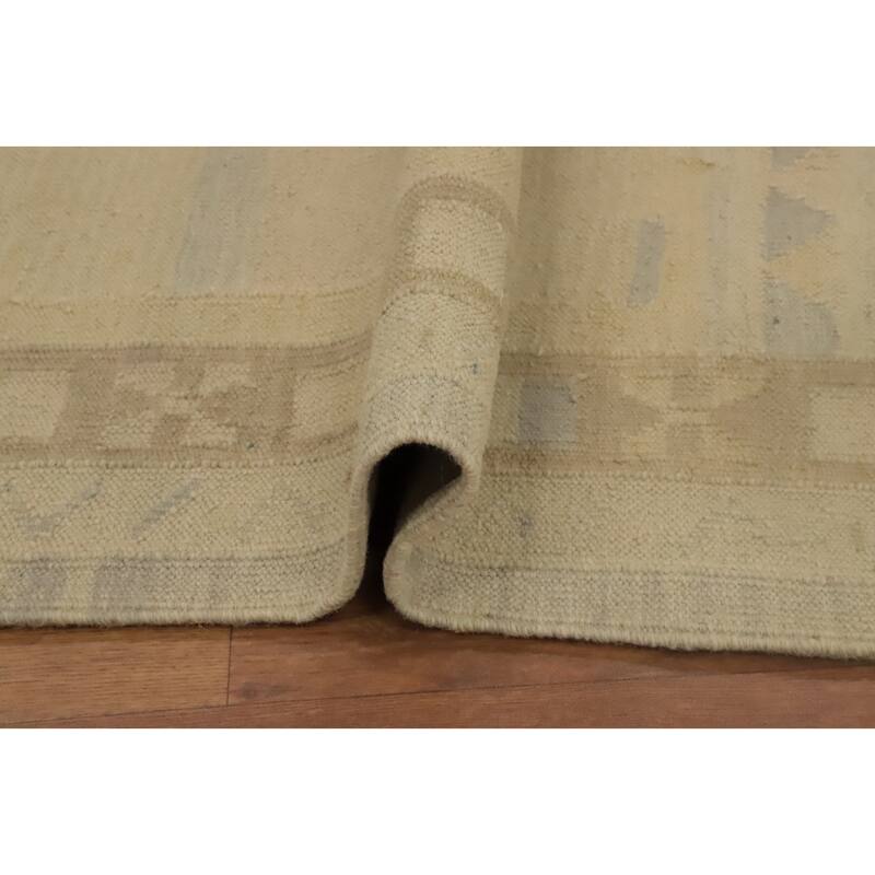 Hand Woven Oriental 100% Wool Carpet Southwestern Tribal Beige & Ivories Kilim Runner Rug - 8' 1'' X 2' 2''
