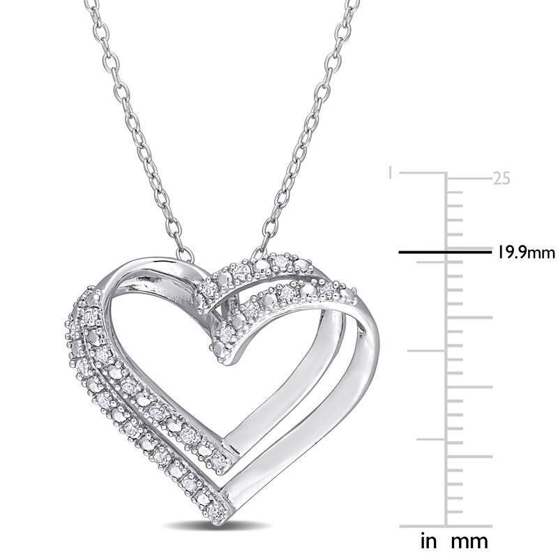 Miadora Sterling Silver 1/5ct TDW Diamond Open Double Heart Necklace