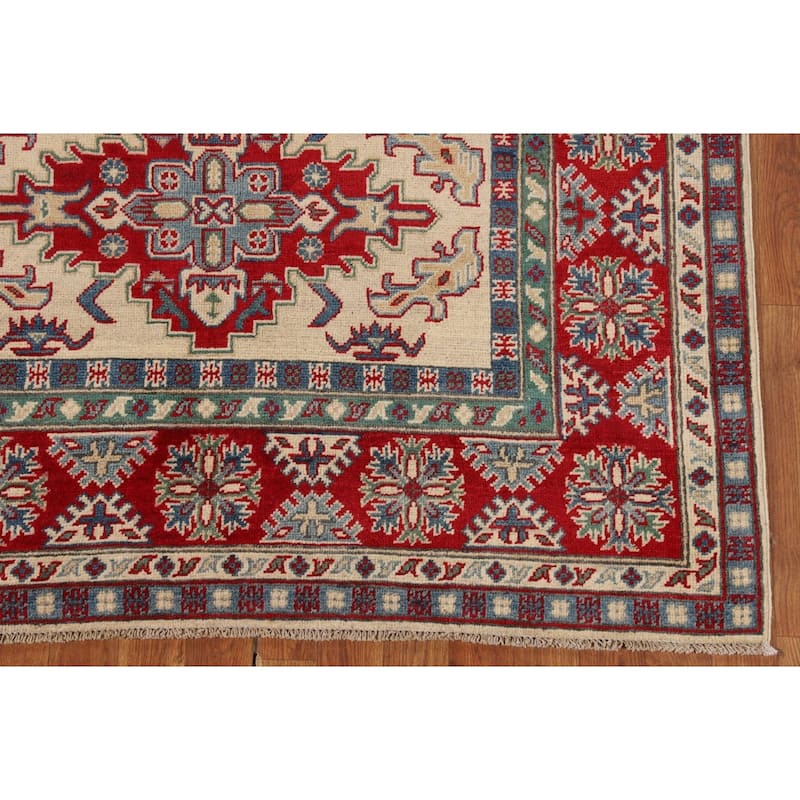 Kazak Oriental Area Rug Hand-Knotted Geometric Bedroom Wool Carpet - 4'10" x 7'1"