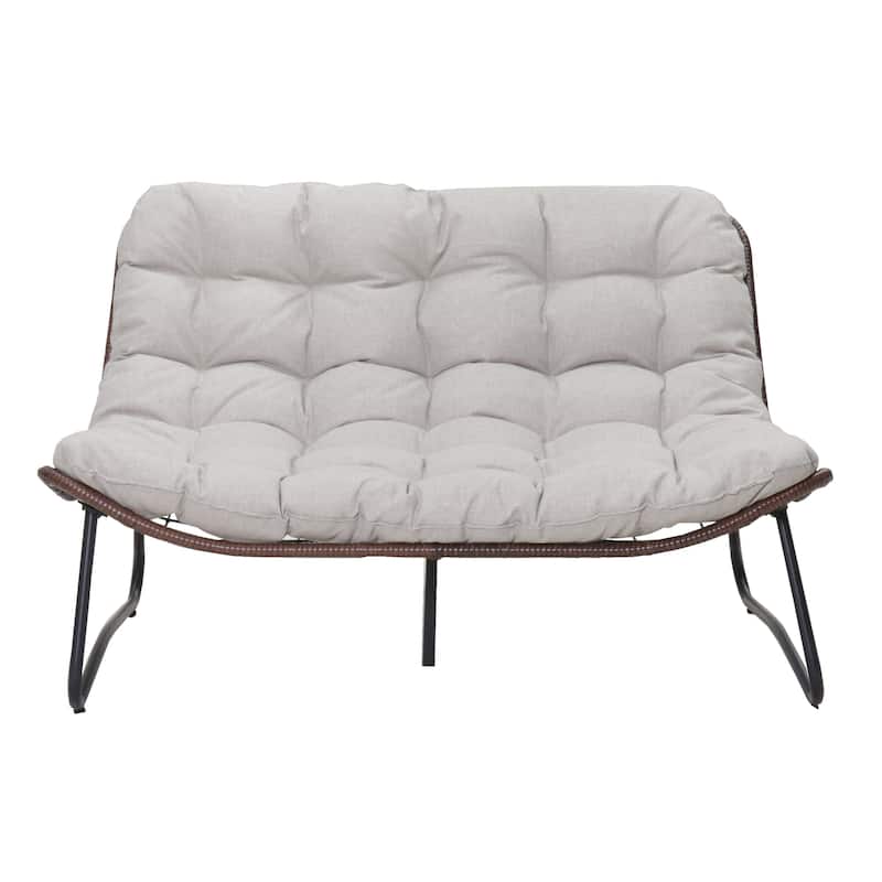 Patio Loveseat Sofa, Outdoor Wicker Loveseat with Luxury Thick Cushion, All-Weather Patio Furniture Set, Outdoor Glider Bench