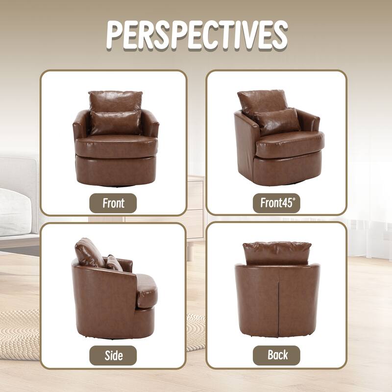 32.68" Swivel Barrel Chair with Metal Base