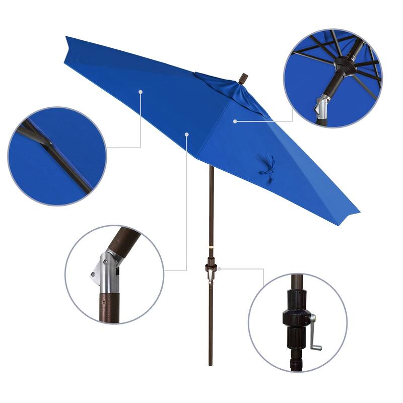 California Umbrella 9' Rd. Aluminum Market Umbrella, Deluxe Crank Lift with Collar Tilt, Bronze Frame Finish, Olefin Fabric