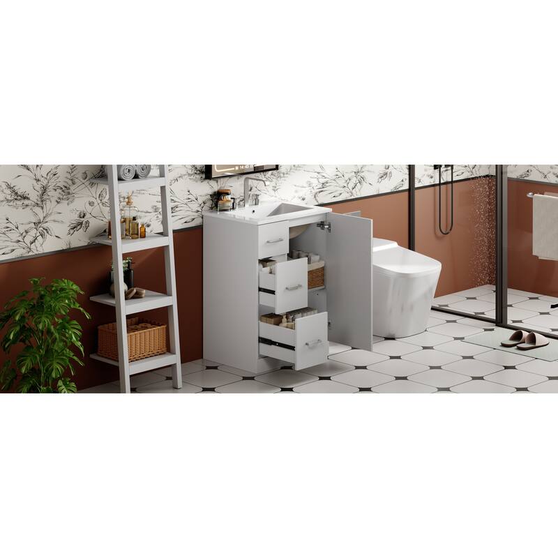 GDFStudio - Elmbrook Modern Bathroom Vanity with Ceramic Sink and 2 Storage Drawers & Soft-Closing Door - 24'W