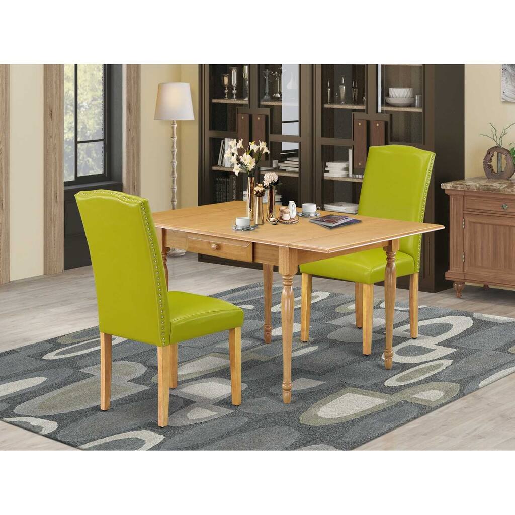 HomeStock 3-Piece Natural Brown Oak Finish Rectangular Solid Wood Top with Dropleaf Dining Table Set