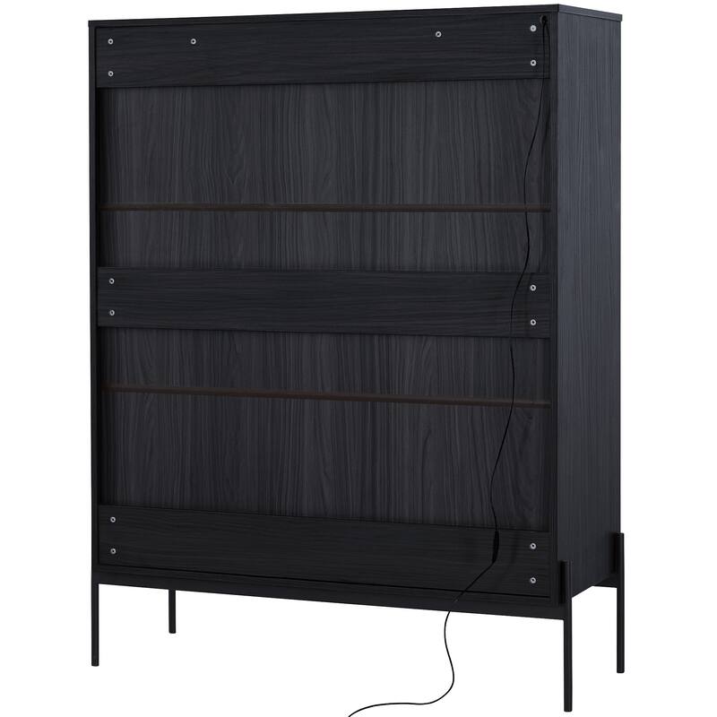 51.2 inch Display Cabinet Bookshelves, Curio Cabinet with Glass Doors & LED Lighting