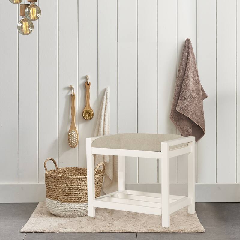 Hillsdale Amelia Backless Wood Vanity Stool, White - 21" x 14.5" x 18.5" - 21" x 14.5" x 18.5" - White