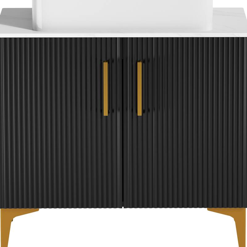 Moasis 24"/30" Bathroom Vanity Sink Combo Black Cabinet Vanity and White Ceramic Sink