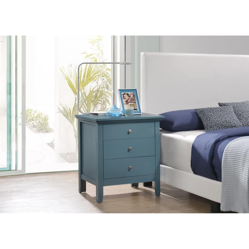 3-Drawer Teal Nightstand with Real Wood Veneers and English Dovetail Drawers, 26 Inch Bedside Table