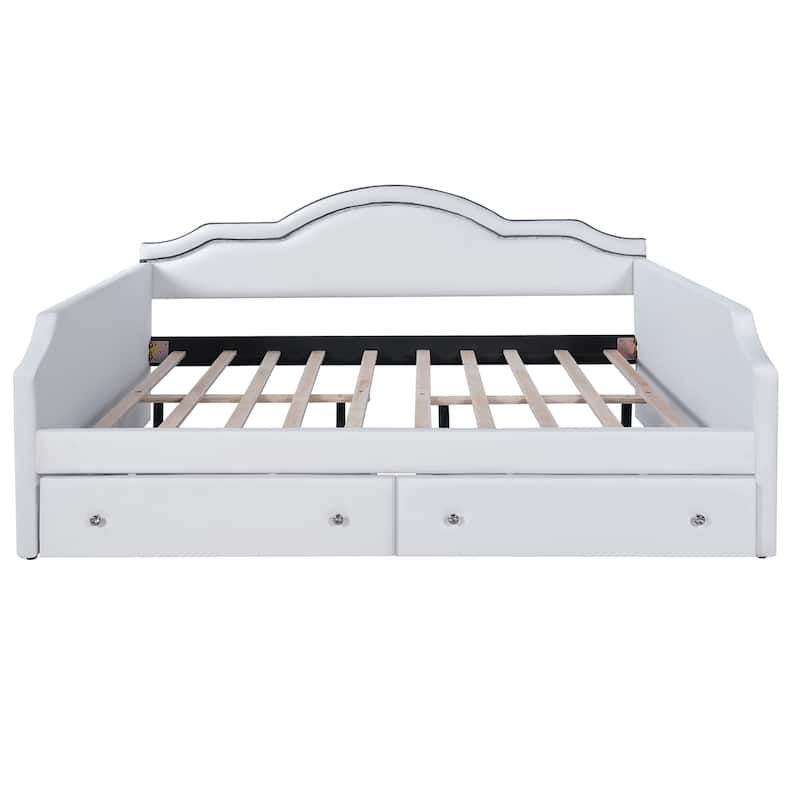 Velvet Upholstered Daybed Platform Bed with Headboard and 2 Storage Drawers, Adjustable LED Light, No Box Spring Needed